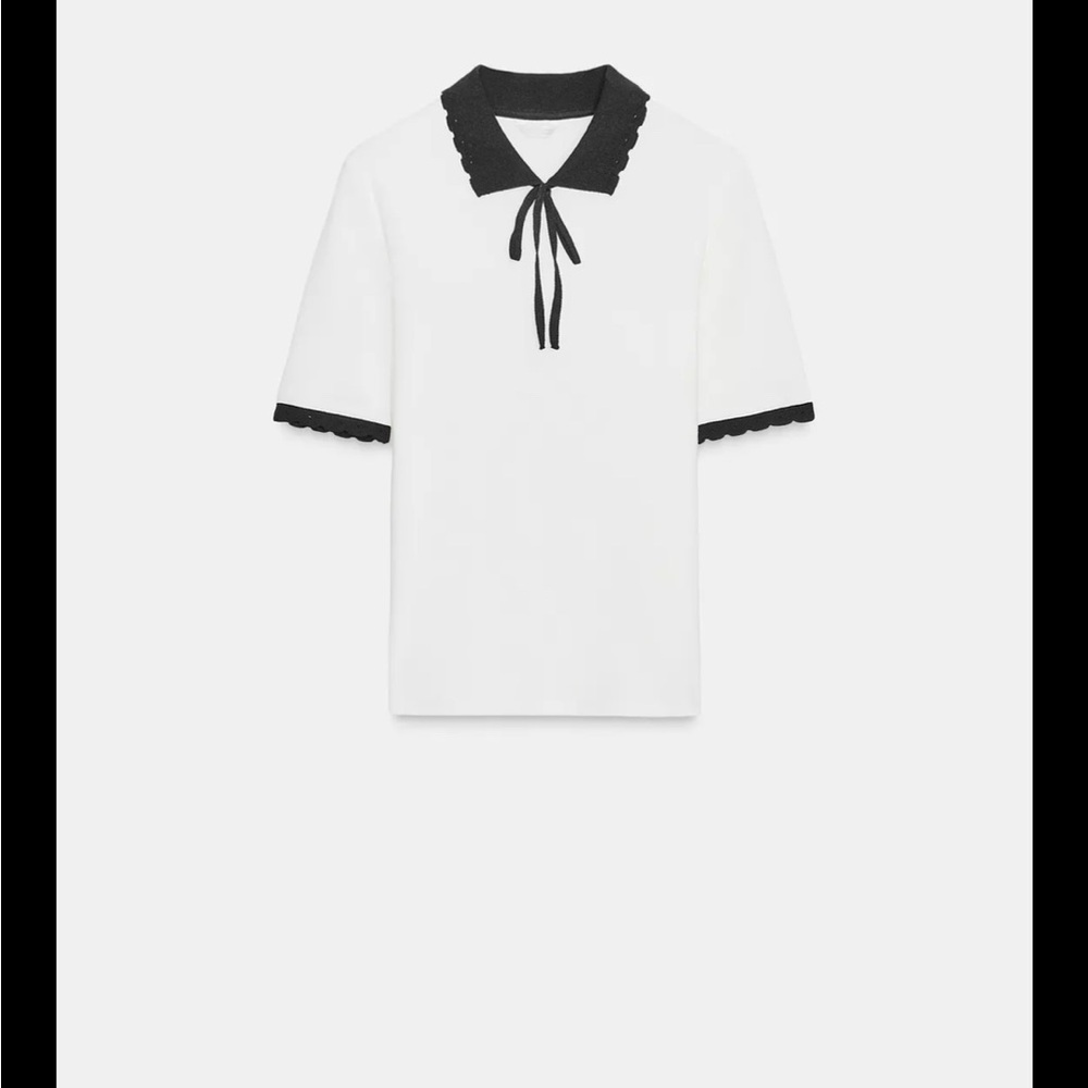 Zara White and Black Scalloped Blouse